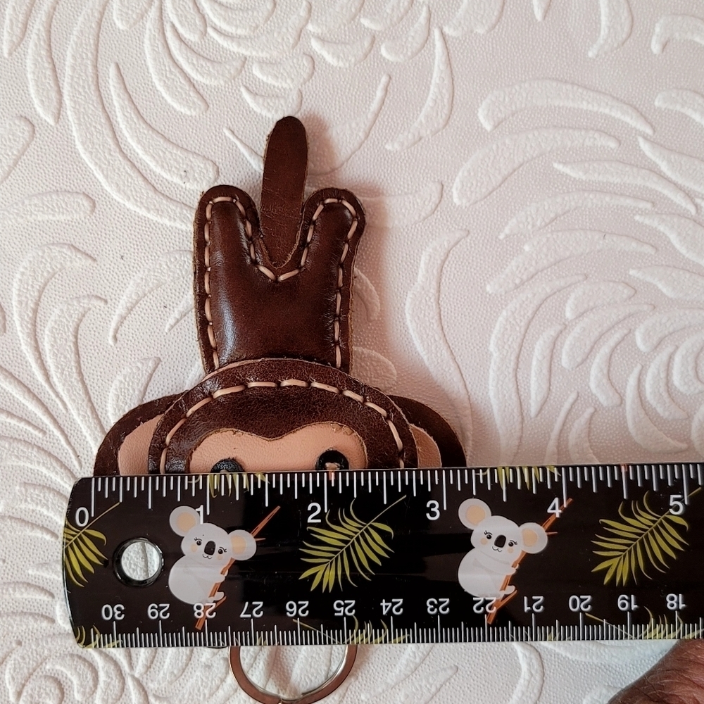 Leather Key Holder Monkey Chocolate - Picture 3 of 5